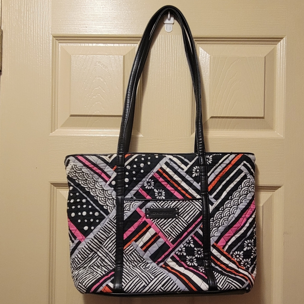Vera Bradley Black, White, Pink, and Orange Shoulder Bag - Excellent Condition